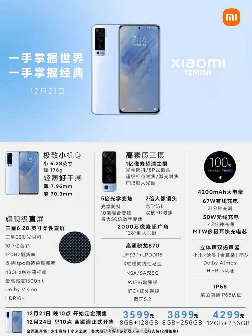 Xiaomi 12 Mini spec