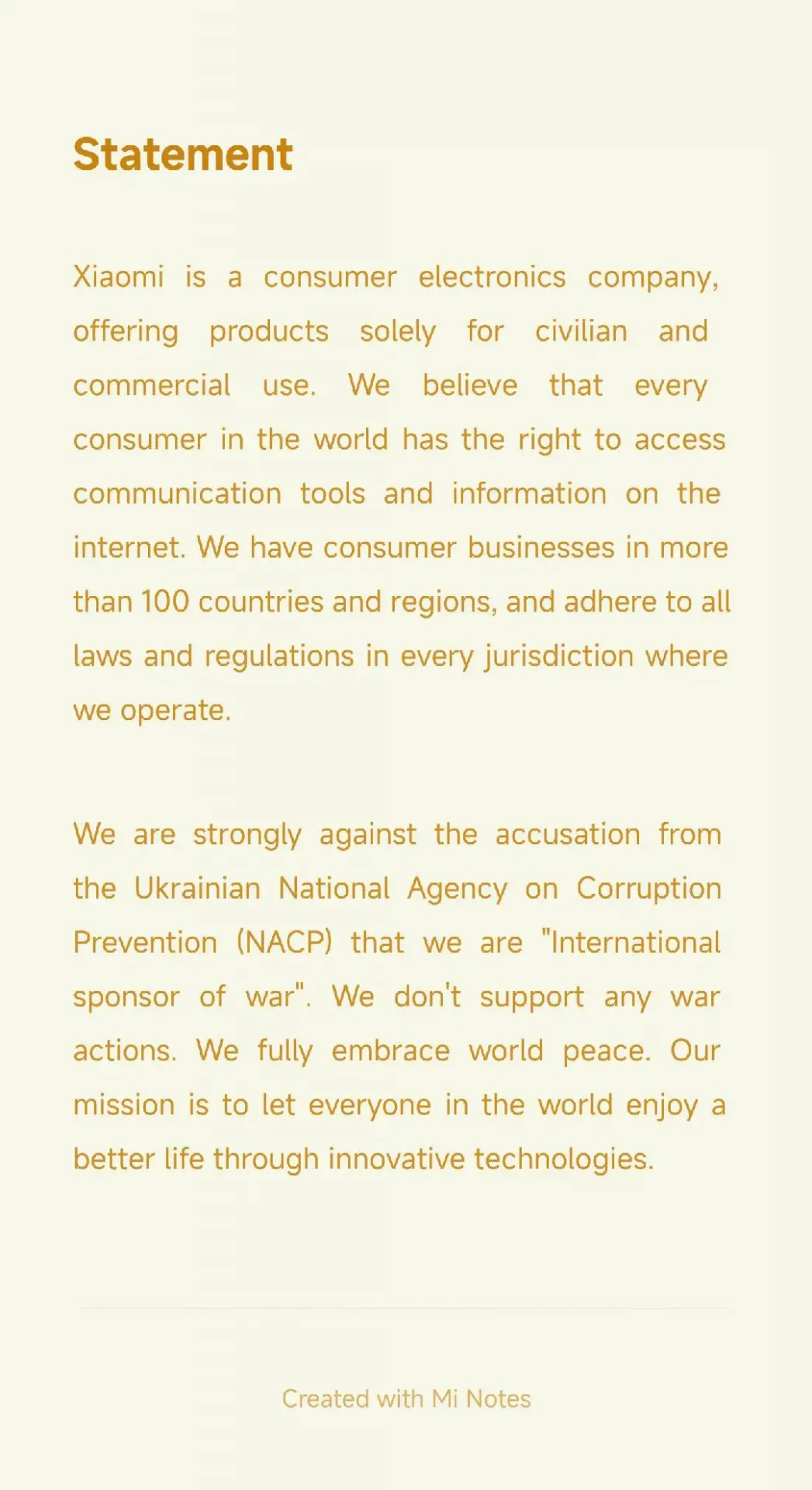 A Xiaomi a "háború nemzetközi szponzora"! Nyilatkozatot adott ki!